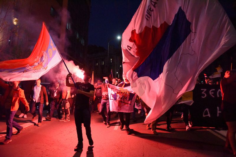 Protest against the Serbian authorities for voting to suspend Russia’s