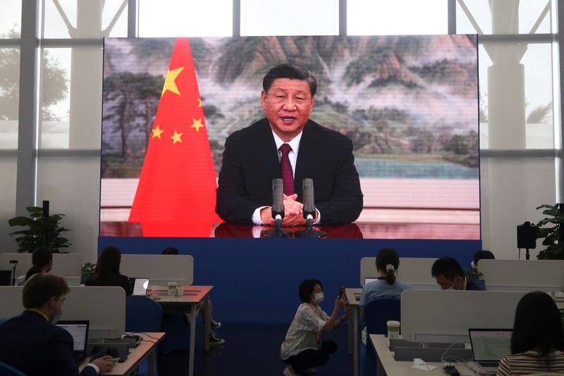 Chinese President Xi Jinping delivers a keynote speech at the
