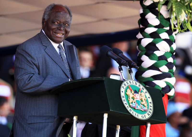 FILE PHOTO: Kenya’s President Mwai Kibaki delivers his speech during