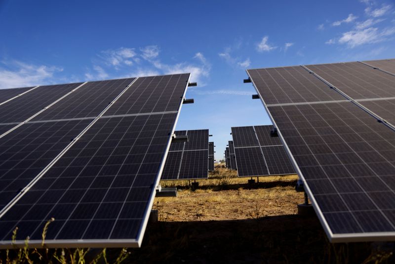 Solar panels are seen on the outskirts of Ciudad Juarez