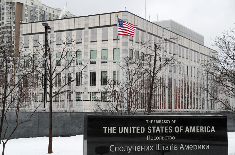 A view shows the U.S. embassy in Kyiv