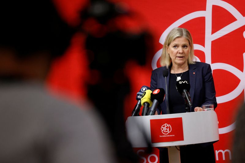 Sweden’s PM Magdalena Andersson holds a news conference, in Stockholm