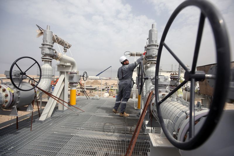 A worker is seen at Iraq’s Majnoon oilfield near Basra