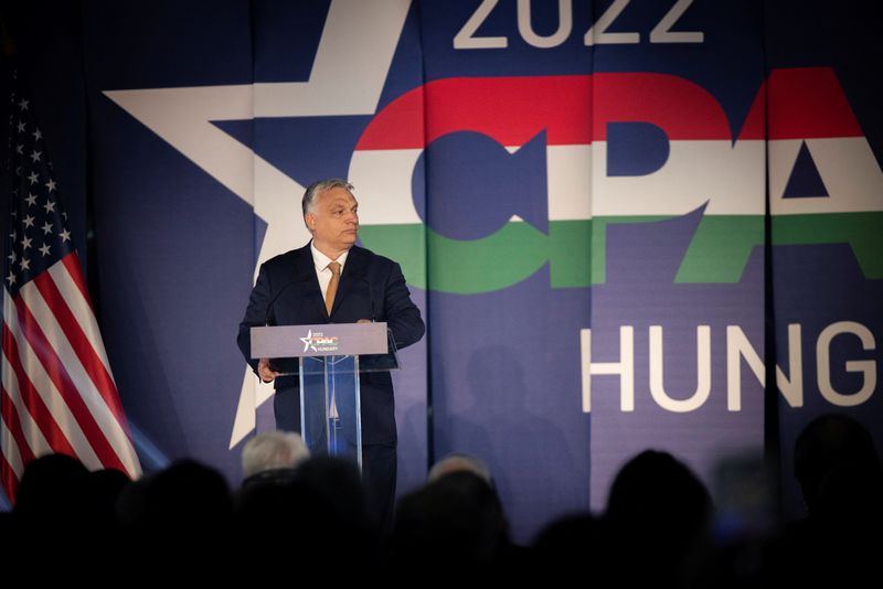 Hungary’s Prime Minister Viktor Orban speaks at the Conservative Political