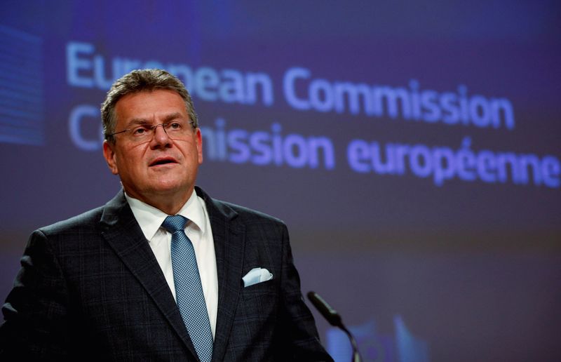 EU Commission Vice-President for Interinstitutional Relations Sefcovic holds news cofnerence,