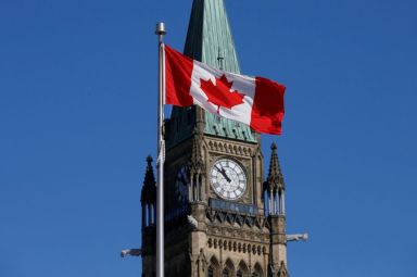 FILE PHOTO: Canadian flag flies in front of the Peace