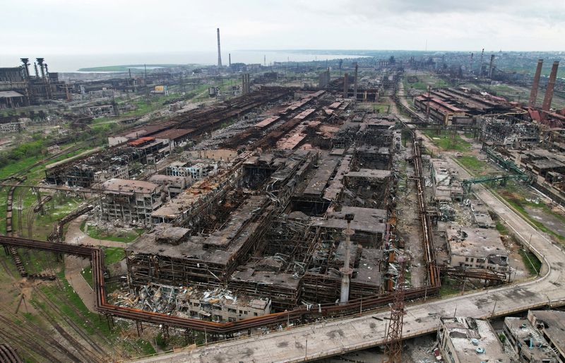 A view shows destroyed facilities of Azovstal Iron and Steel