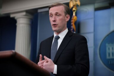 National Security Advisor Jake Sullivan answers questions during a media