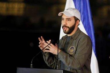 El Salvador’s President Nayib Bukele attends the first stone laying