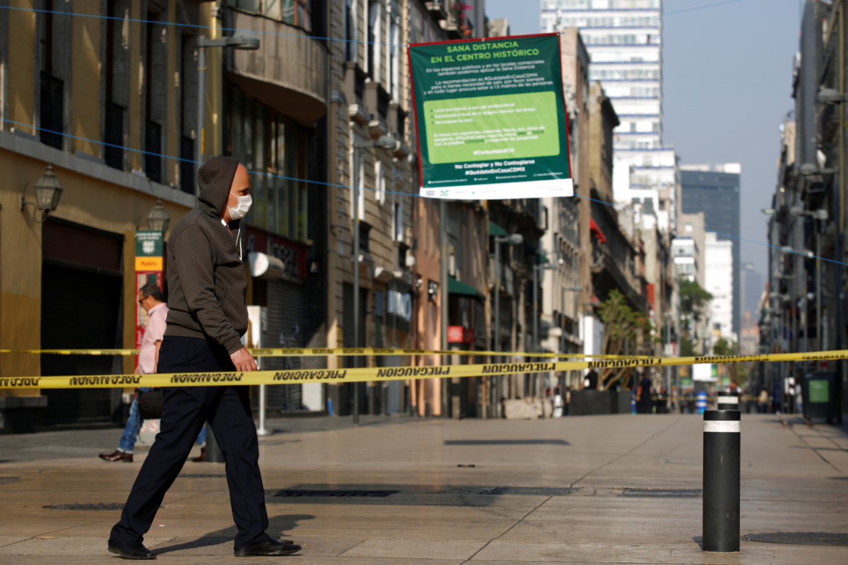 Caution tape blocks off a pedestrian street after Mexico’s government