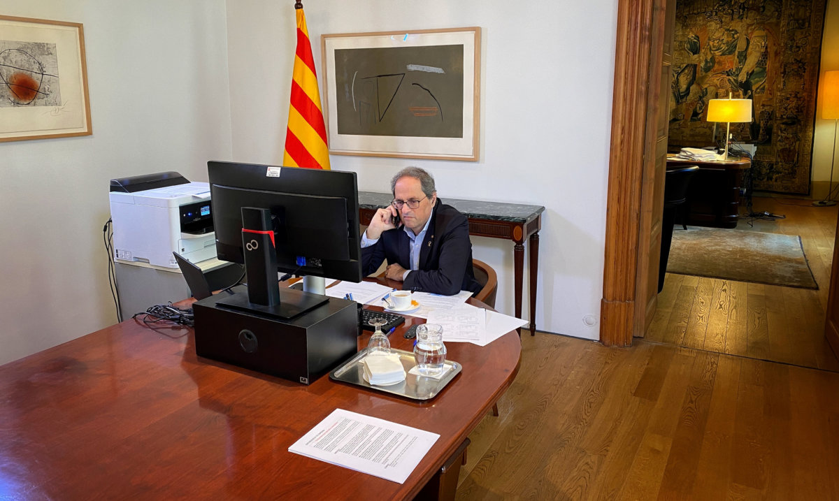 Spain’s Catalonia regional head of government Quim Torra talks on