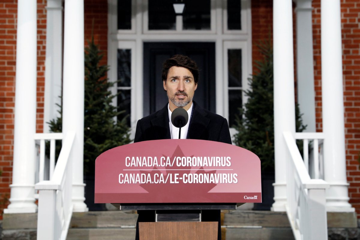 Canada’s Prime Minister Justin Trudeau speaks during a news conference
