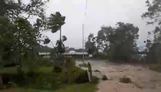 Social media video still of Cyclone Harold bringing strong winds