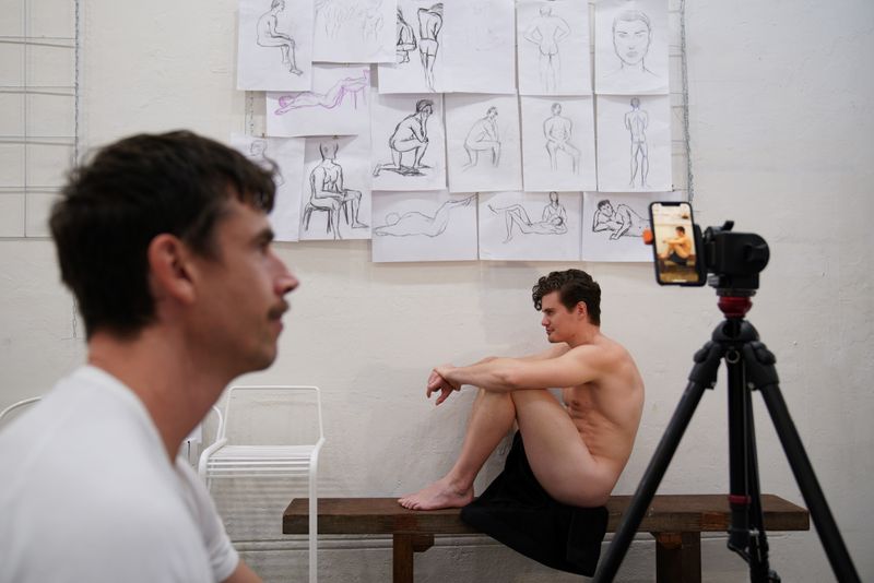 A life drawing class is held over livestream due to
