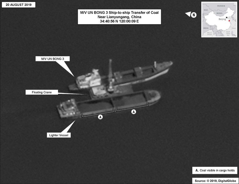 North Korean-flagged vessel conducting a ship-to-ship transfer of coal near