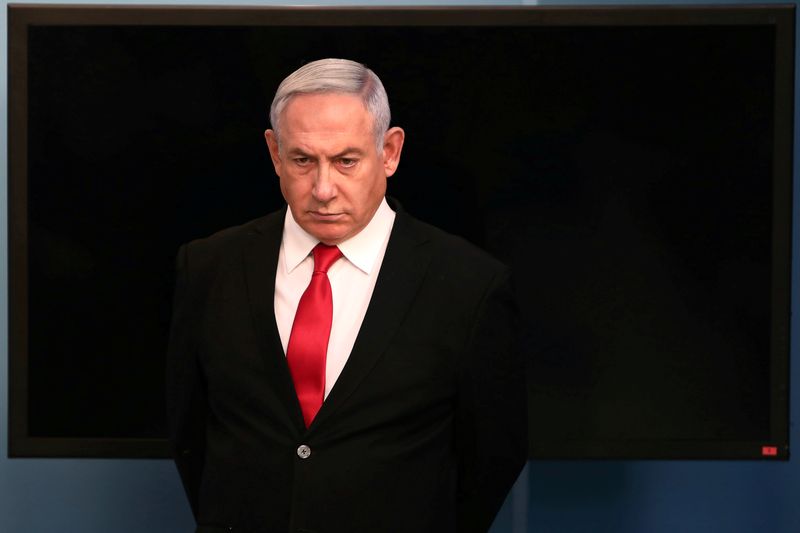 Israeli Prime Minister Benjamin Netanyahu delivers a speech at his