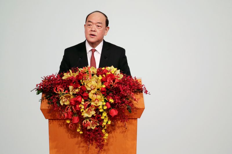 New Macau Chief Executive Ho Iat-seng speaks at a ceremony