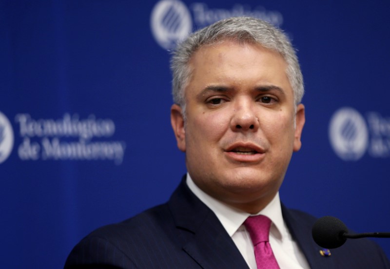 Colombia’s President Ivan Duque holds a news conference at the