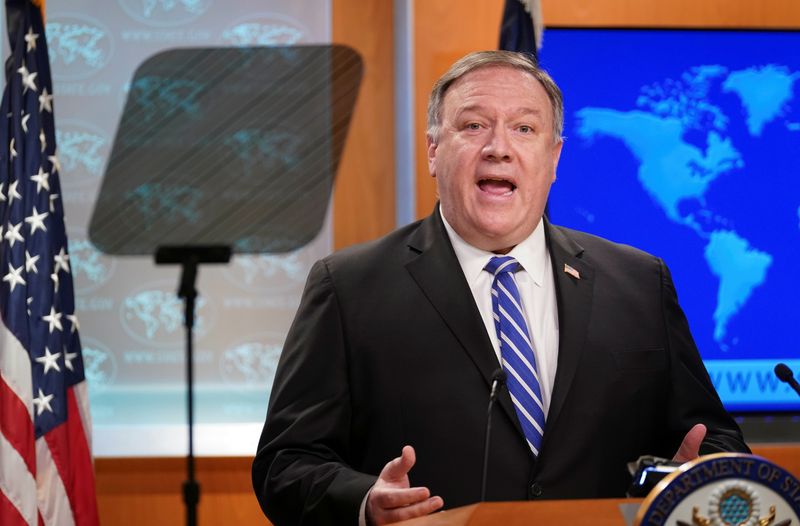 U.S. Secretary of State Pompeo speaks to reporters during briefing