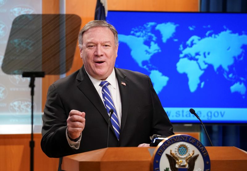 U.S. Secretary of State Pompeo speaks to reporters during briefing