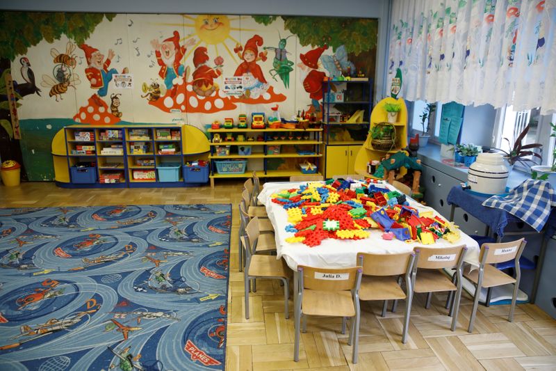 Kindergarten room without children is seen following the coronavirus disease