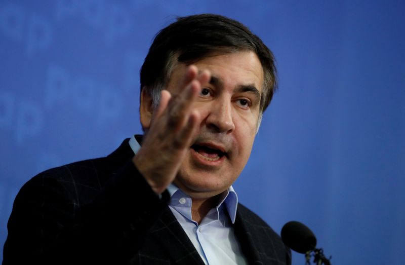 FILE PHOTO: Former Georgian president Mikhail Saakashvili speaks during news