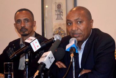 Ethiopian government spokesman Simon makes the official announcement of the