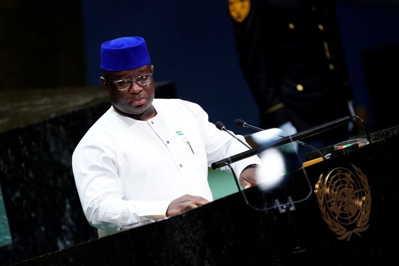 FILE PHOTO: Sierra Leone’s President Julius Maada Bio addresses the