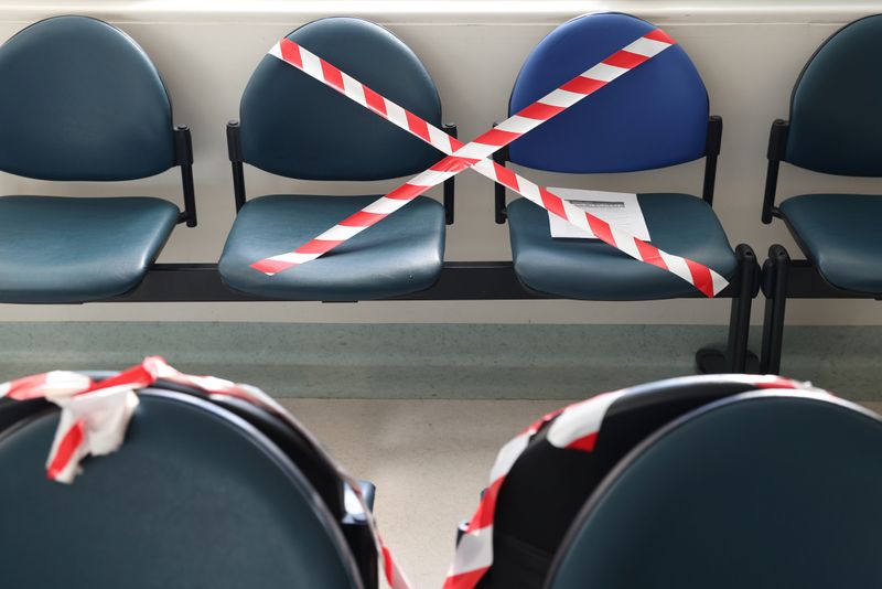 FILE PHOTO: Seats are marked off for social distancing at