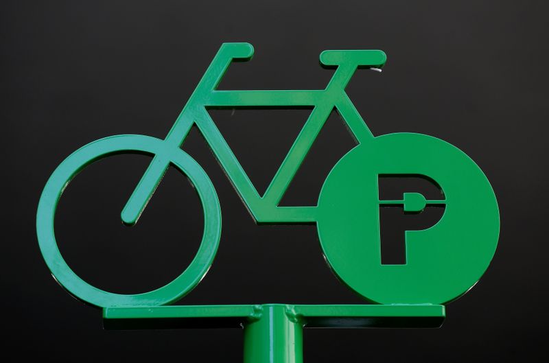 A sign marking a parking place for bicycles is seen