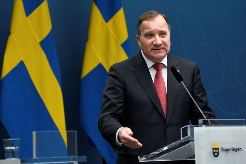 Swedish PM Stefan Lofven speaks during a news conference on