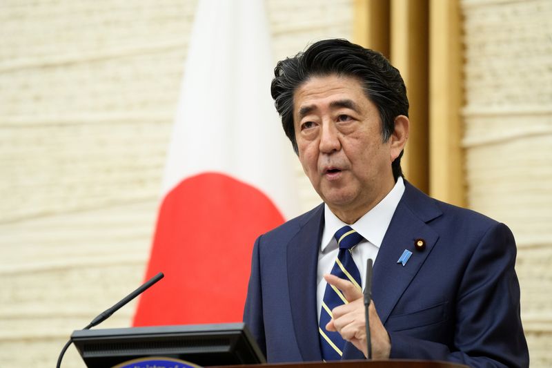 Japan’s Prime Minister Shinzo Abe speaks during a news conference