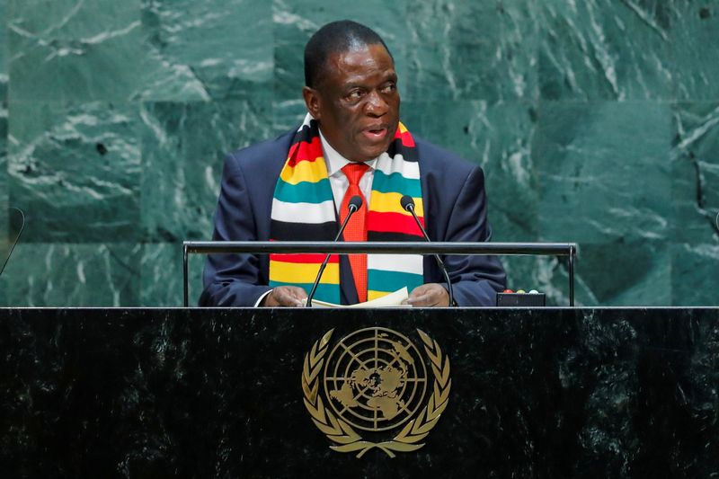 FILE PHOTO: Zimbabwean President Emmerson Mnangagwa addresses the United Nations