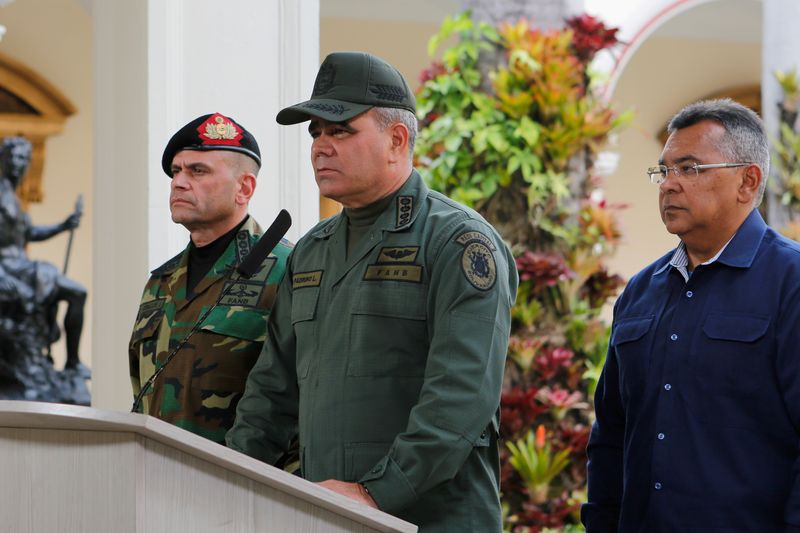 Venezuela’s Defense Minister Vladimir Padrino Lopez speaks during a broadcast
