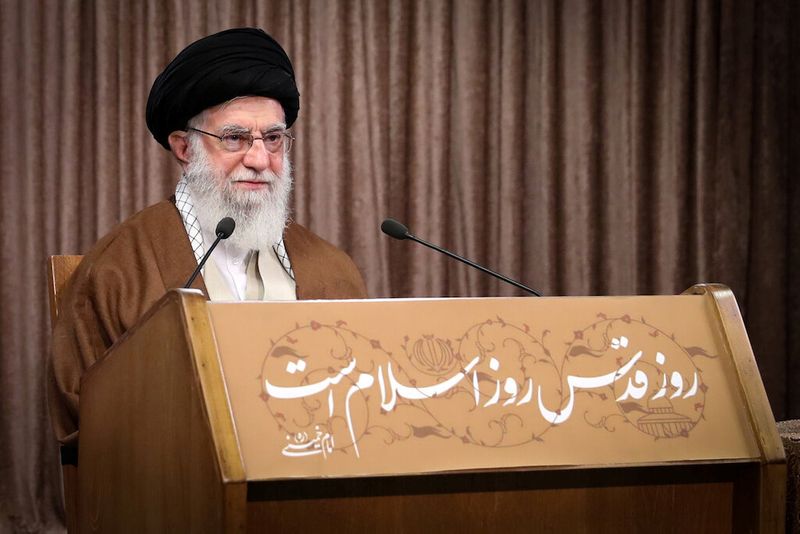 Iran’s Supreme Leader Ayatollah Ali Khamenei delivers a live televised