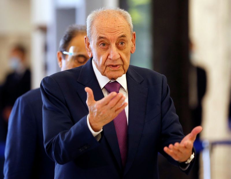 Lebanese Speaker of the Parliament Berri arrives at presidential palace