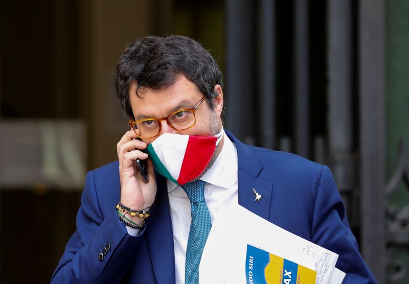 FILE PHOTO: Leader of Italy’s far-right party Matteo Salvini wearing