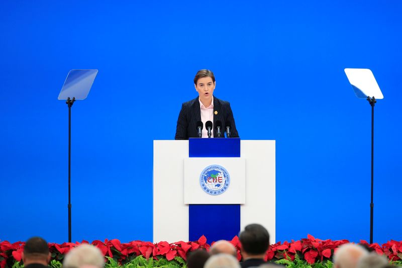 FILE PHOTO: Serbian Prime Minister Ana Brnabic delivers a speech