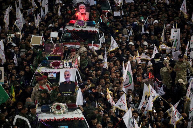 FILE PHOTO: Mourners attend the funeral procession of the Iranian