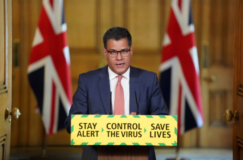 Britain’s Business Secretary Sharma holds coronavirus news conference in London
