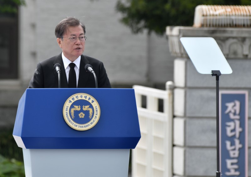 FILE PHOTO:  South Korean President Moon Jae-in speaks during