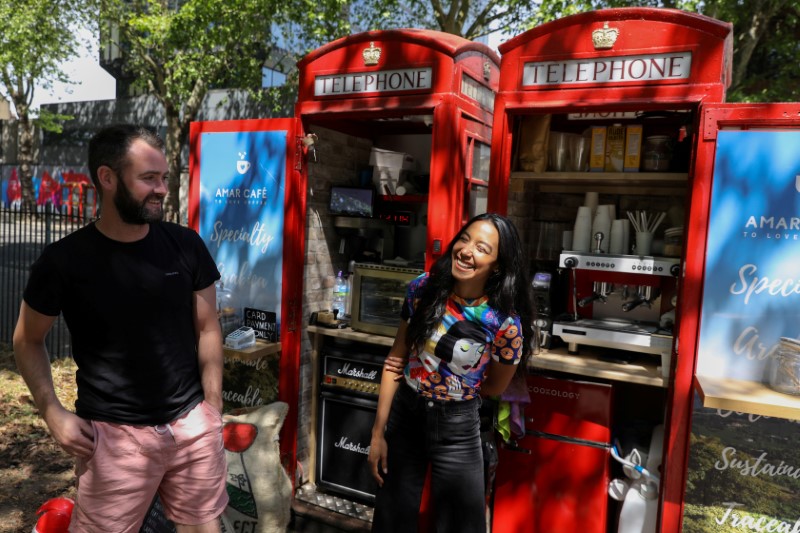 Converted telephone box operates as a take-way coffee shop