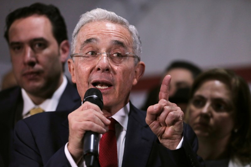 FILE PHOTO: Colombia’s former president Alvaro Uribe testifies in a