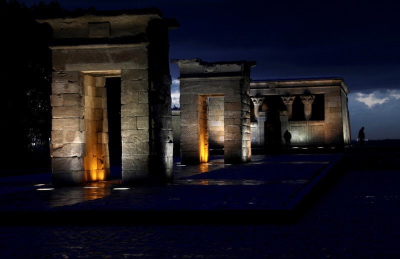 FILE PHOTO:  Security guards stand outside Templo de Debod