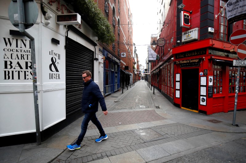 FILE PHOTO: A man walks past a pub in Dublin