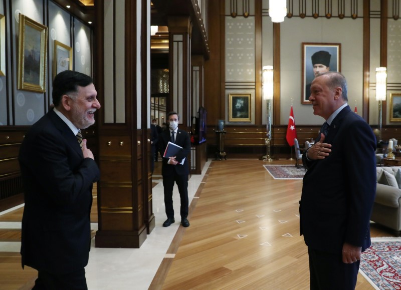 Turkish President Erdogan meets with Libya’s internationally recognised PM al-Serraj