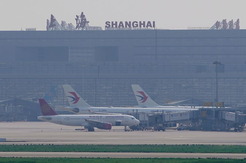 China Eastern Airlines aircraft are seen parked on the tarmac
