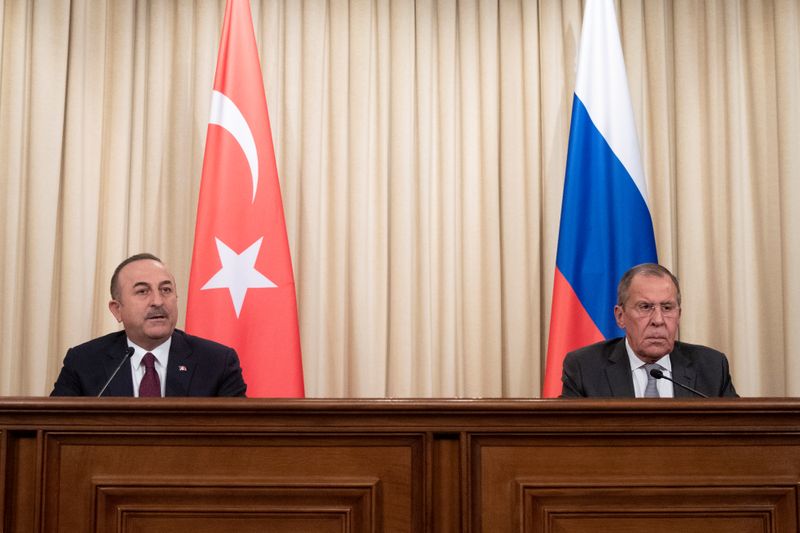 Turkish Foreign Minister Mevlut Cavusoglu and Russian Foreign Minister Sergei