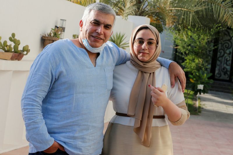 Bahraini prominent human rights activist Nabeel Rajab and his daughter