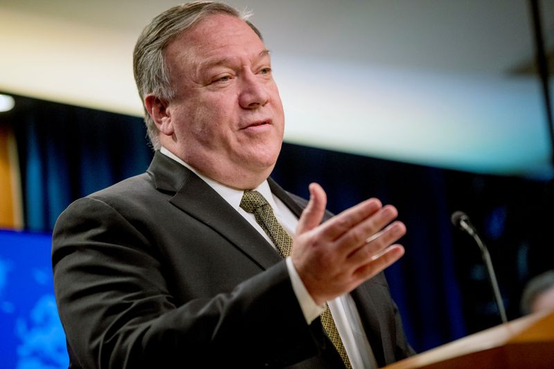 Secretary of State Mike Pompeo speaks during a news conference
